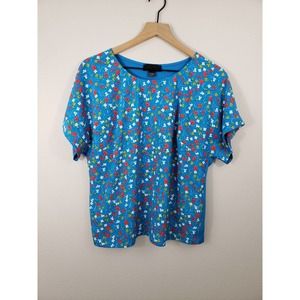 Attention Blue Floral Short Sleeve Top